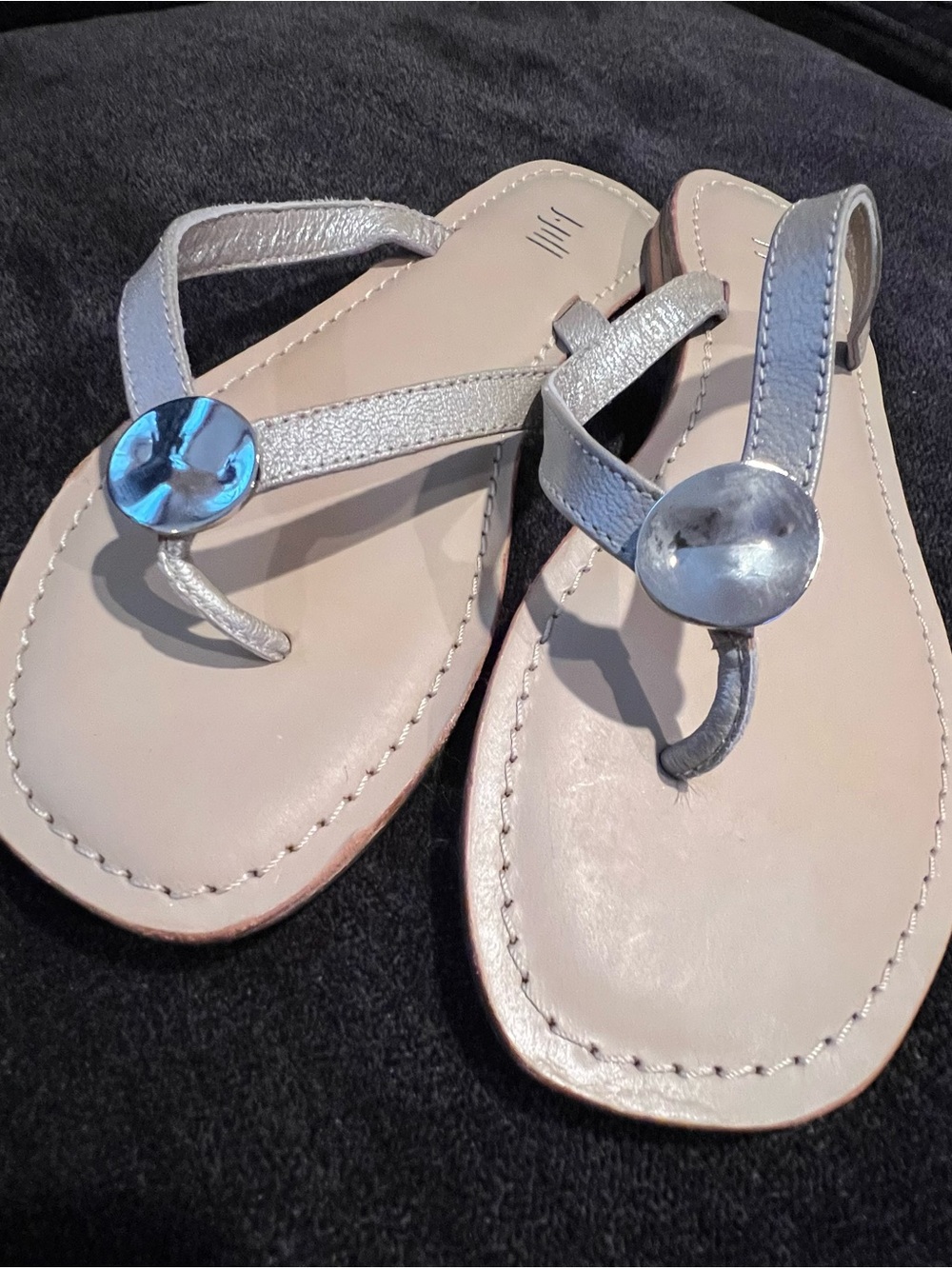 J Jill Champagne Women's Leather Sandals with Decorative Disc